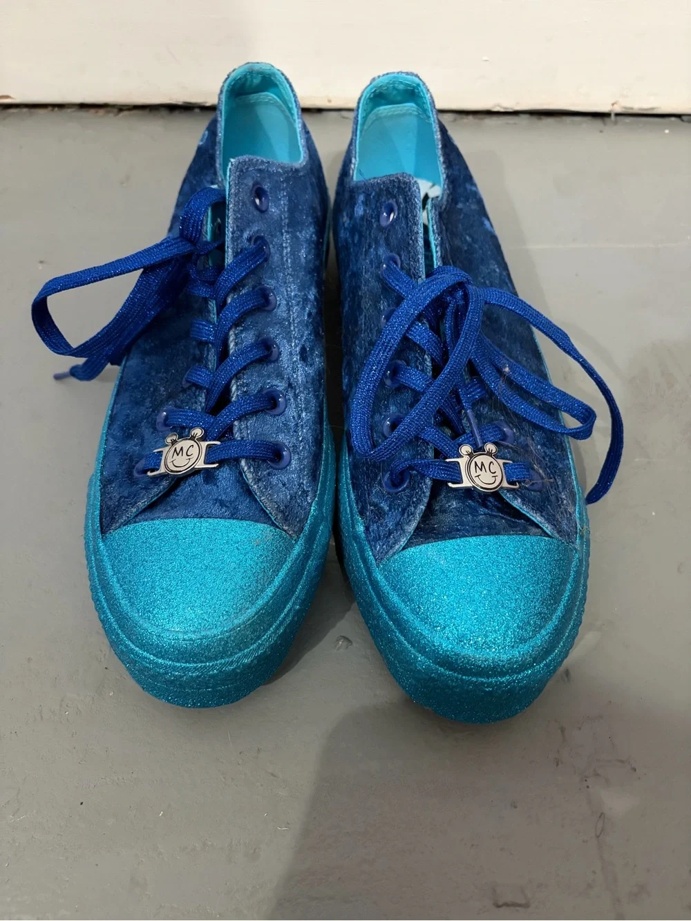 Vans X Miley Cyrus Blue Velvet & Teal Glitter Platform Sneakers - Women - Picture 1 of 3